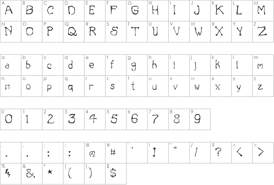 ILL oMen font character map preview