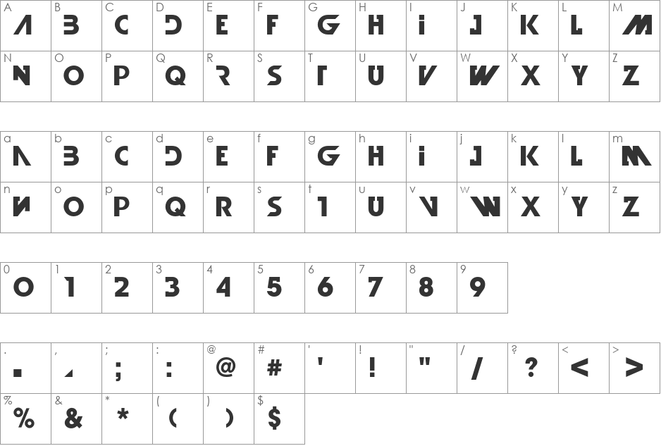Illegal Curves font character map preview