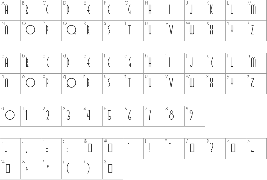 Illuminata font character map preview