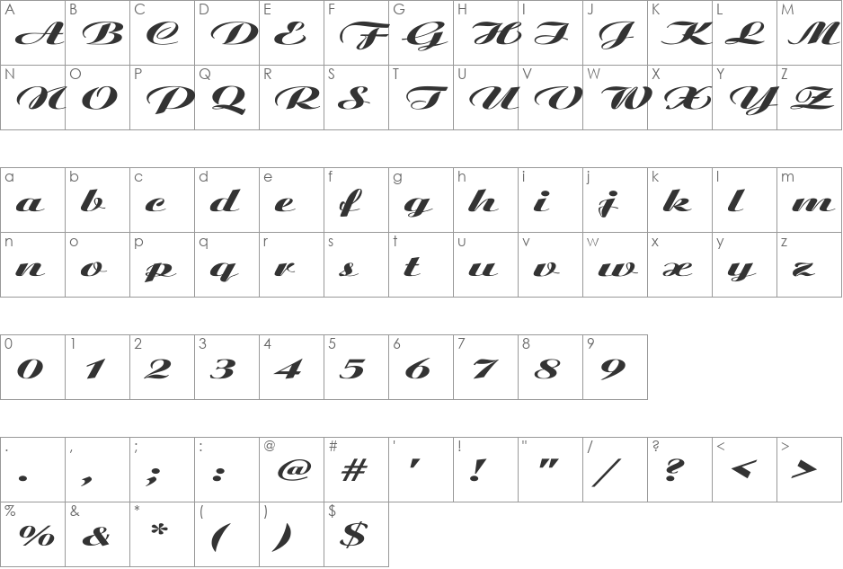 Ariston Ex font character map preview
