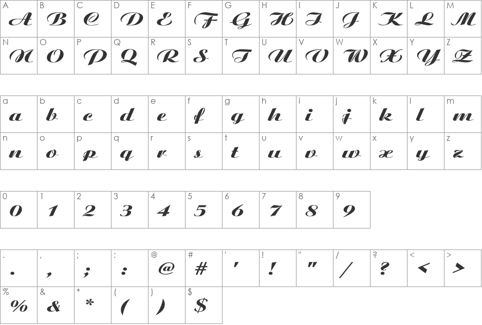 Ariston Wd font character map preview