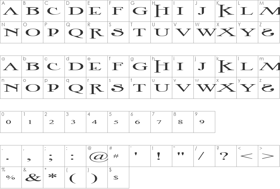 Image Times font character map preview