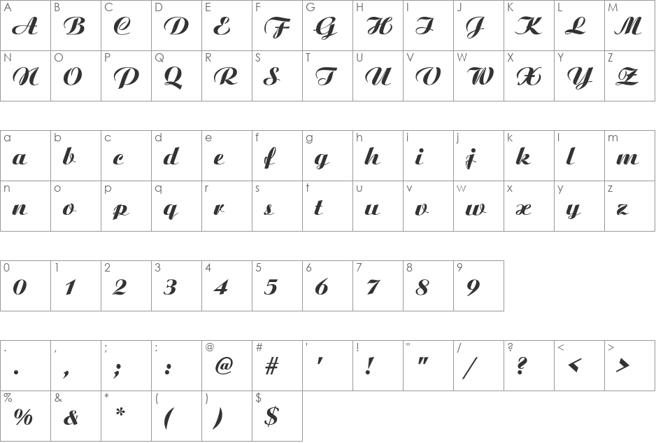Ariston-Normal-Italic font character map preview