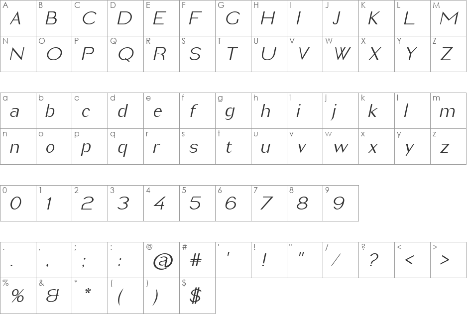 Imelda font character map preview