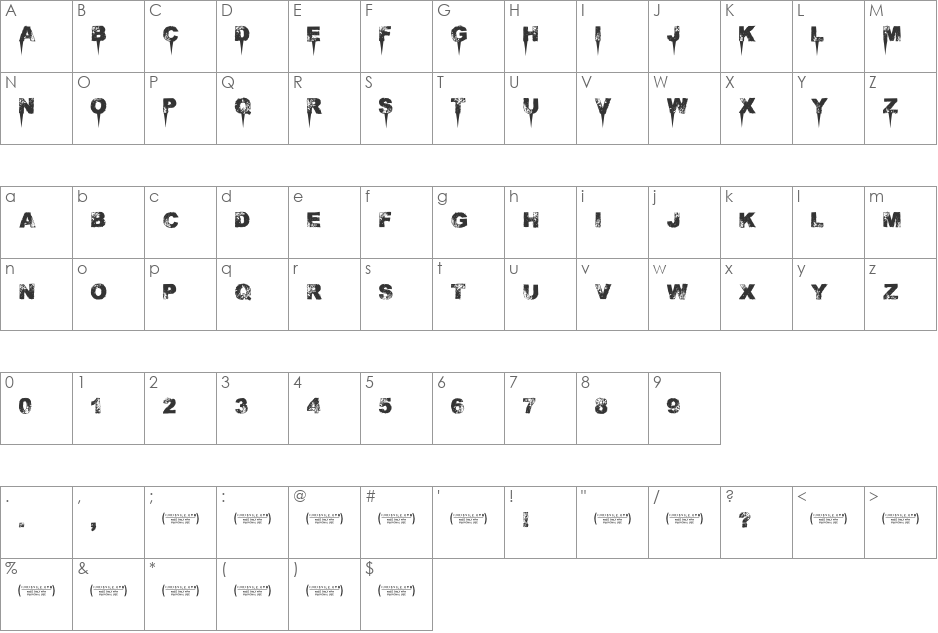 Immense decaY font character map preview