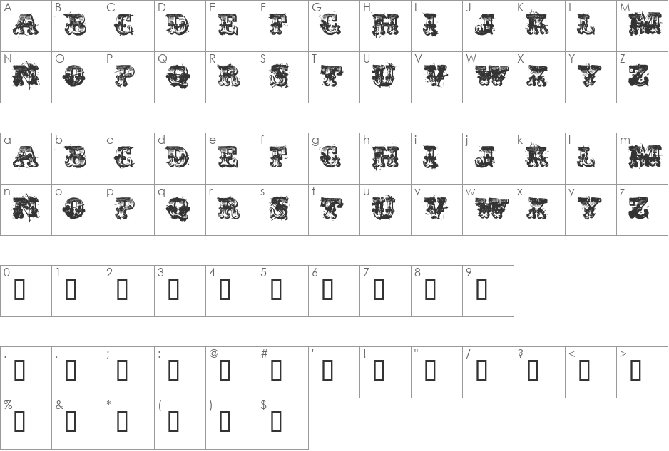 immoral font character map preview