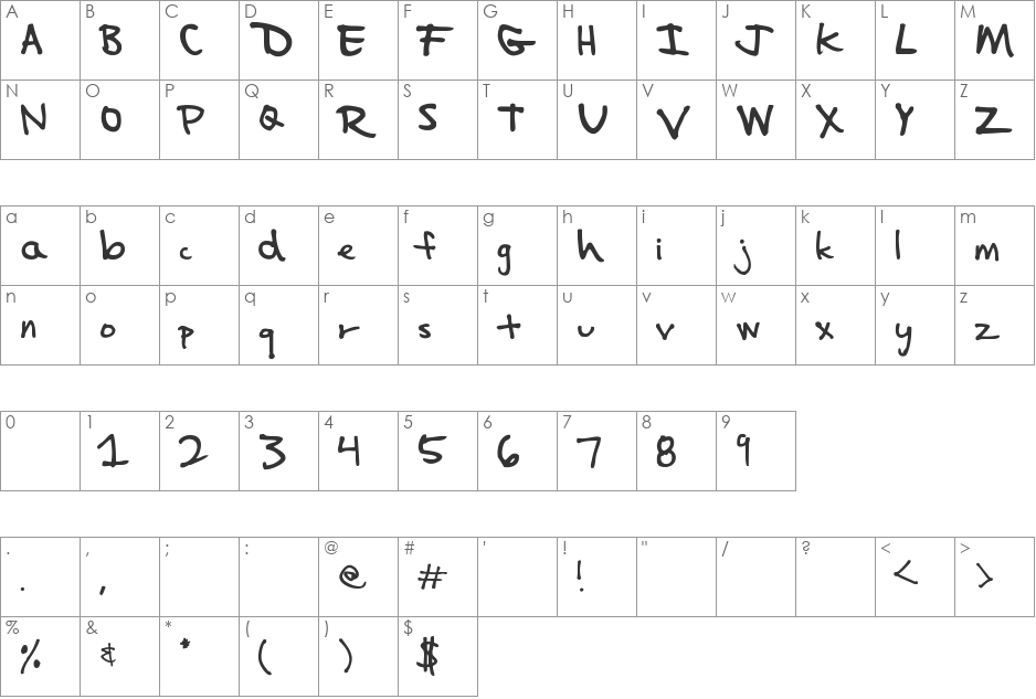 Impalinger font character map preview