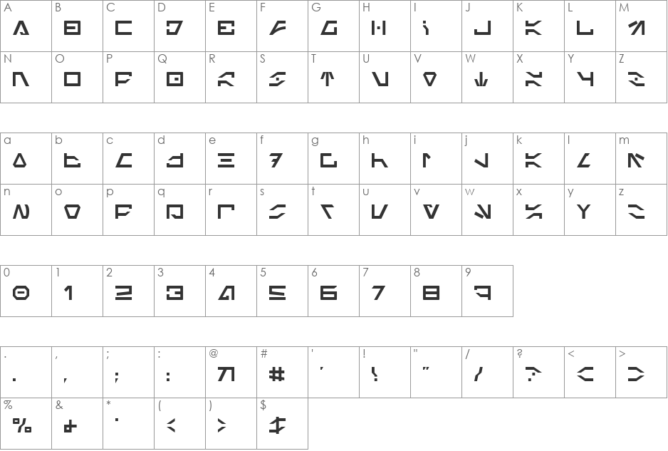 Imperial Code font character map preview