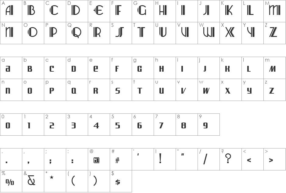 Arizona Airways NF font character map preview