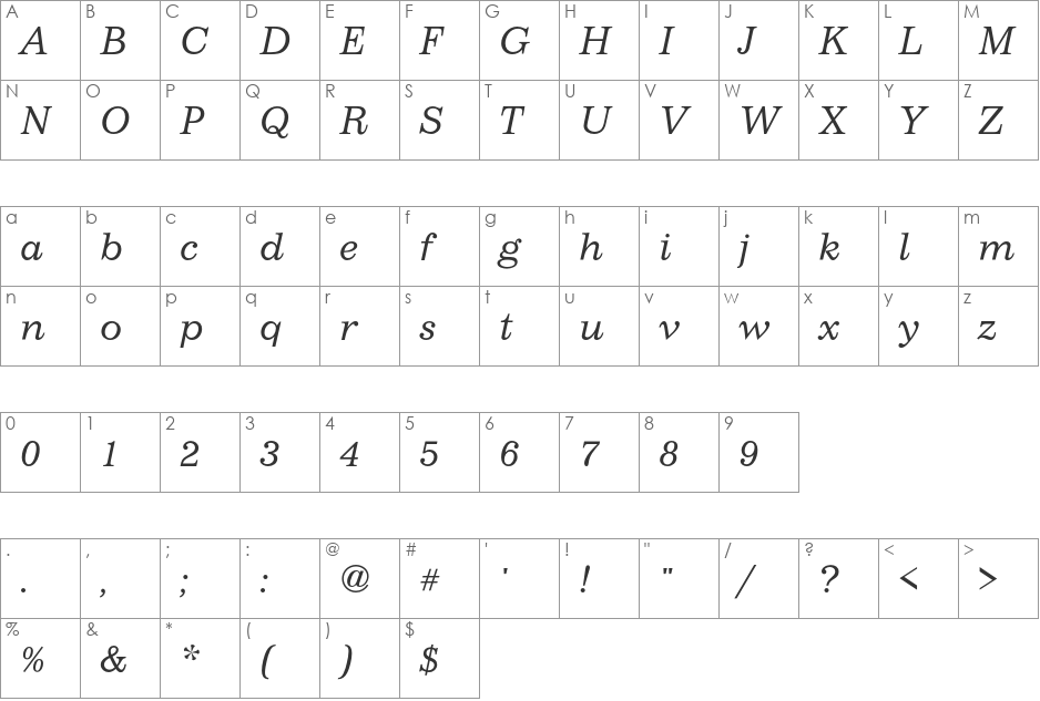 ImpressumEF font character map preview