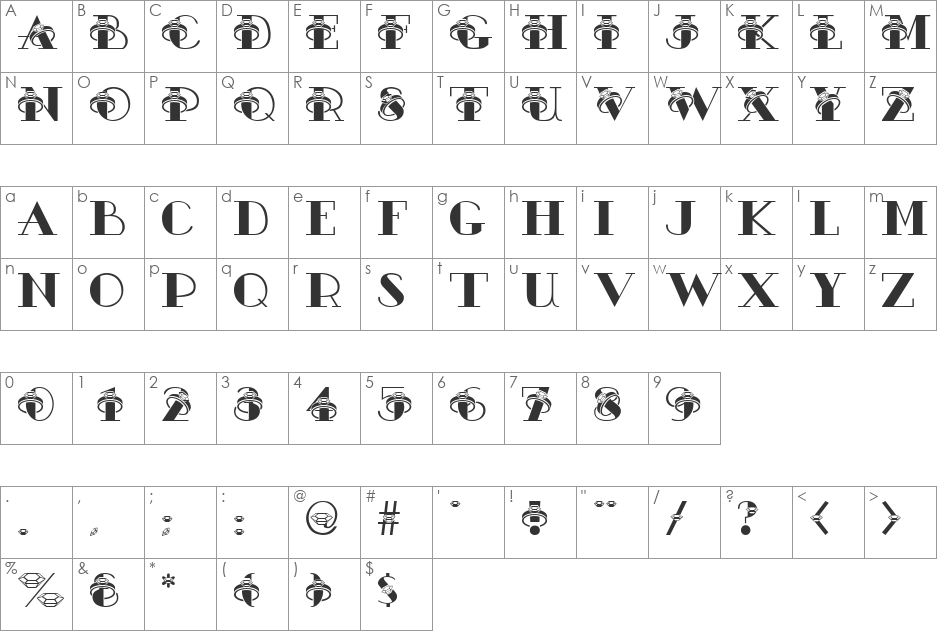 AC3-DiamondRing font character map preview