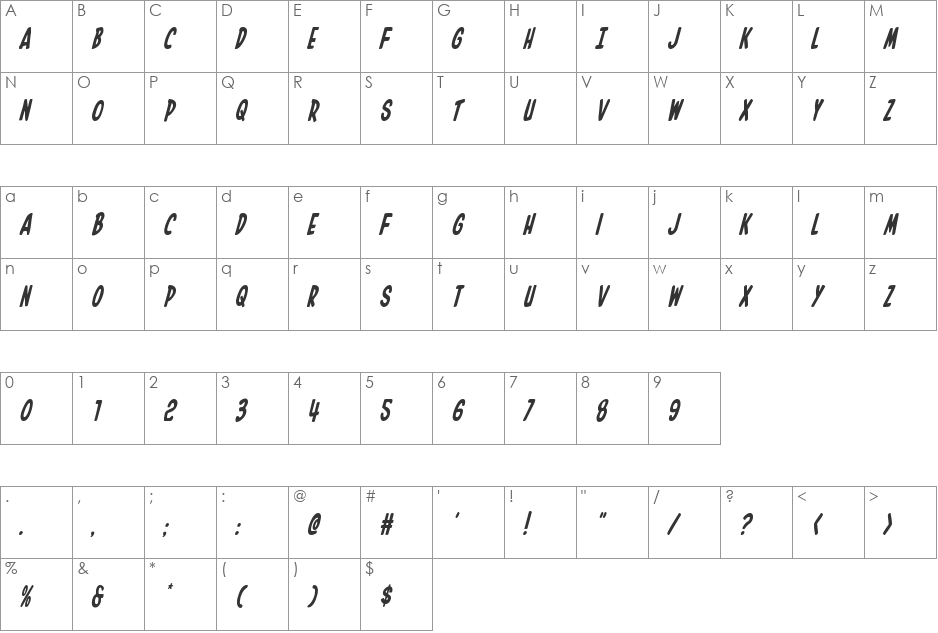 In-House Edition Condensed Italic font character map preview