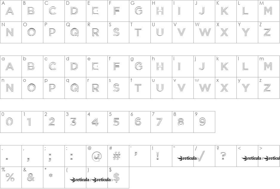 Inception font character map preview