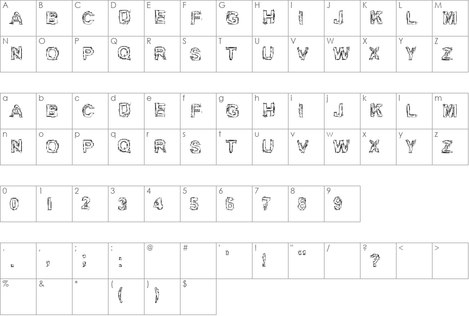 Inch 75 font character map preview