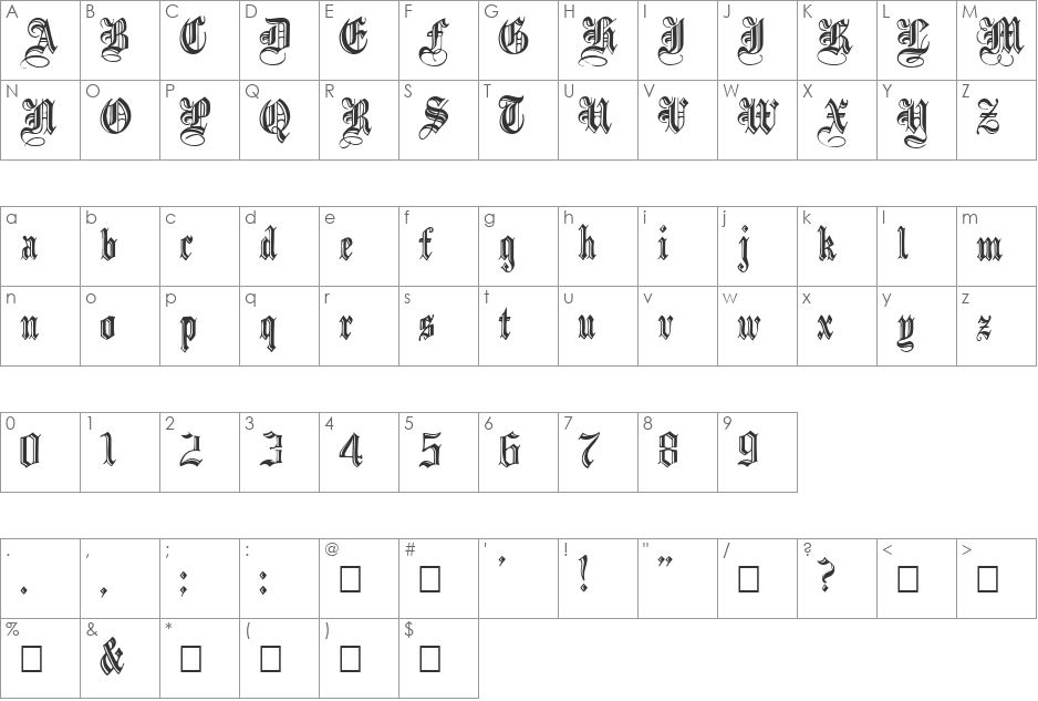 IncisedBlack font character map preview