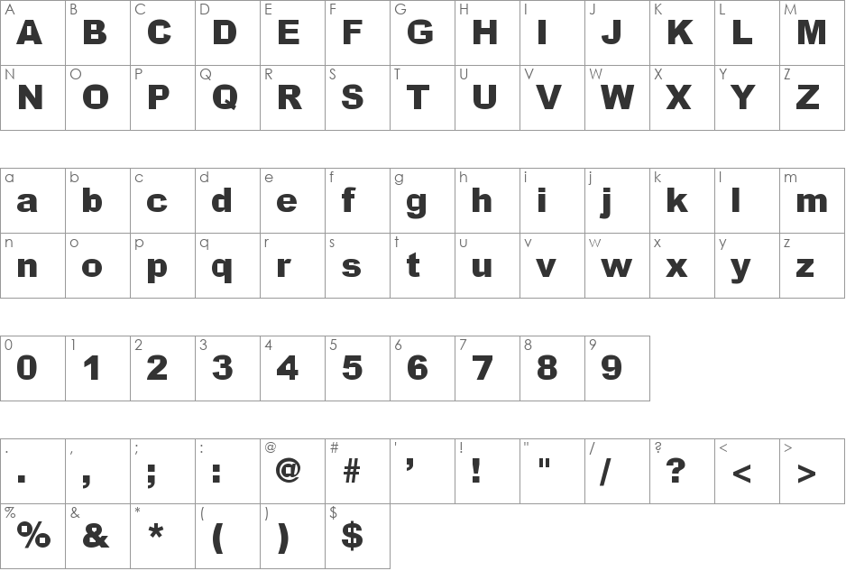 Incite font character map preview