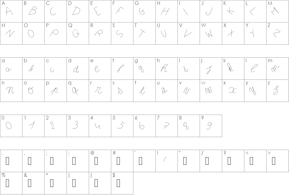 Inclinedletter font character map preview