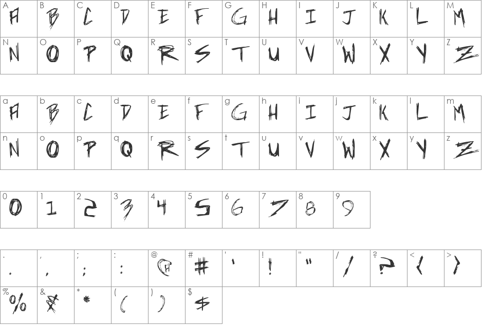Incubus font character map preview