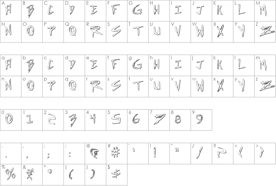 Incubus Shadow font character map preview