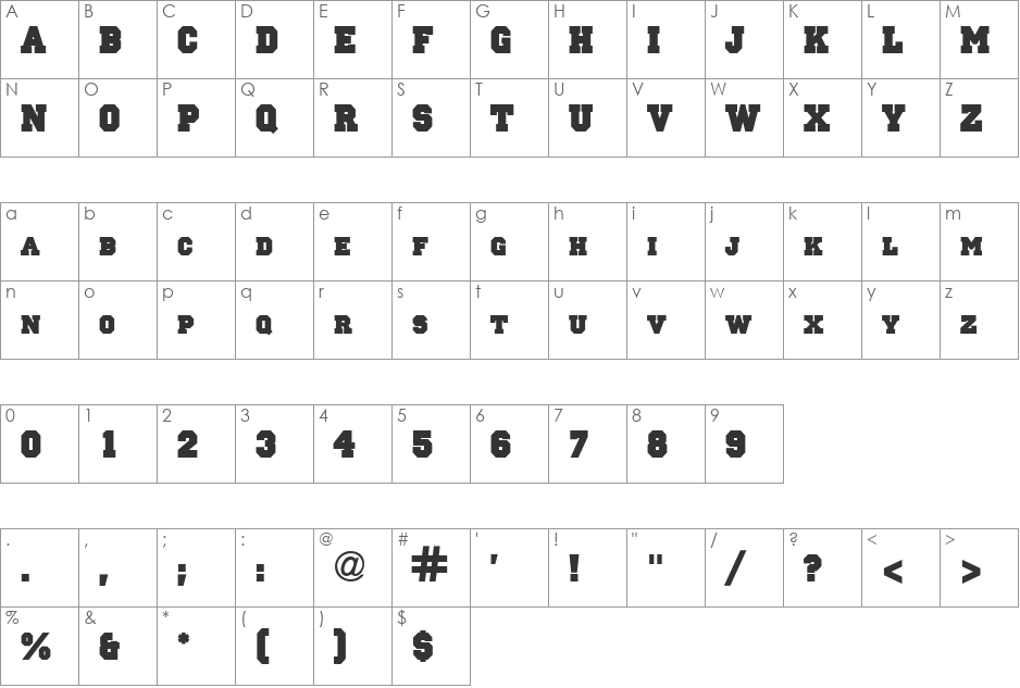 IndianaSolid font character map preview