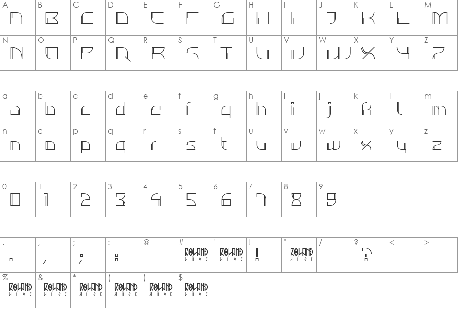 Individigital Thin font character map preview