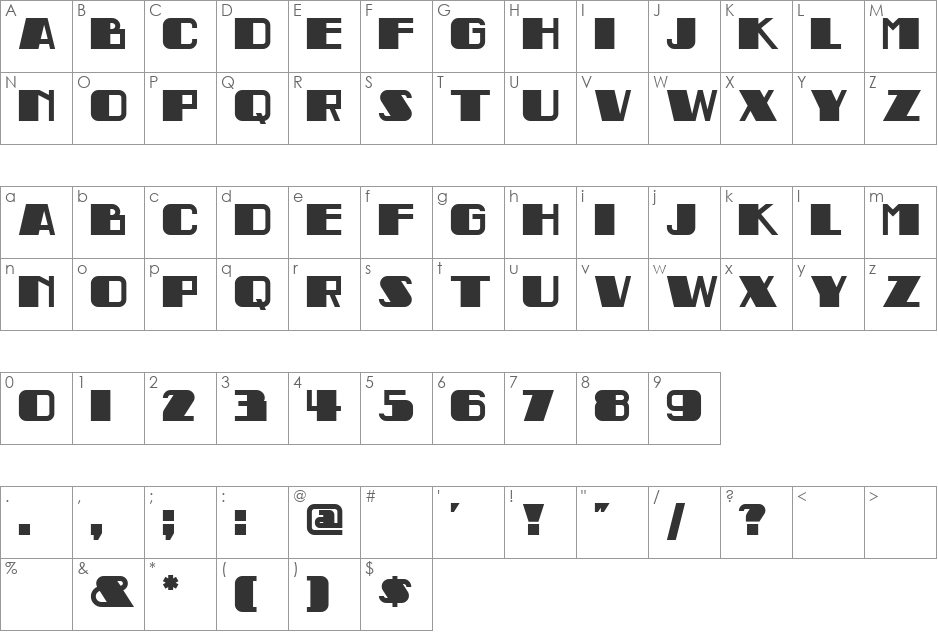 IndochineNF font character map preview