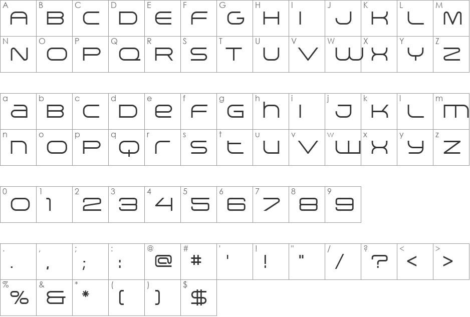 Arkitech Light font character map preview