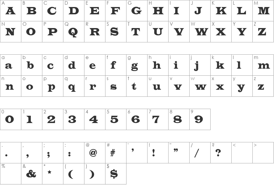 Indubitably NF font character map preview