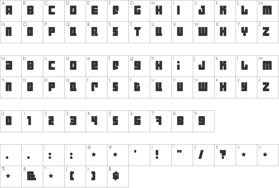 Industrial Decapitalist font character map preview