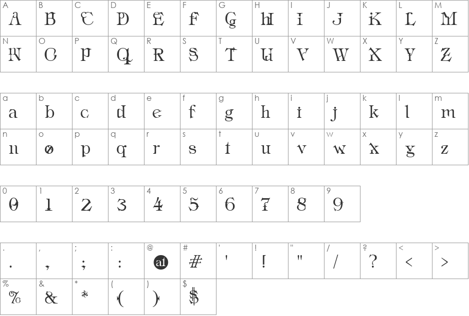 Industrial Schizophrenic font character map preview