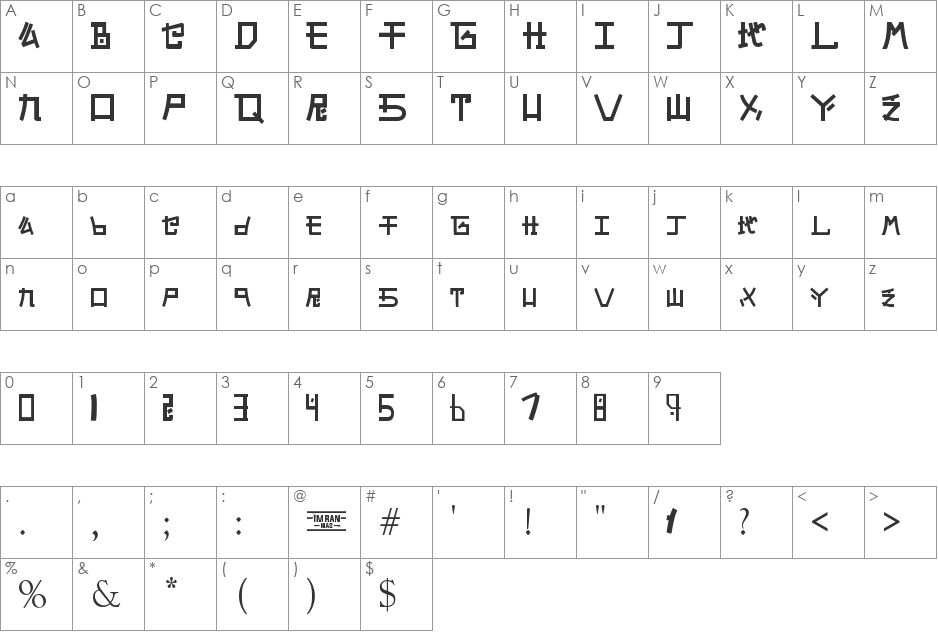 INF MarkerTK font character map preview