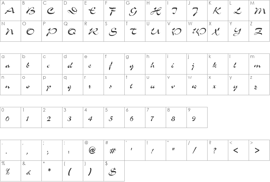Inferno font character map preview
