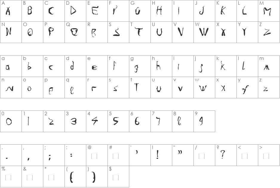 Infestia font character map preview