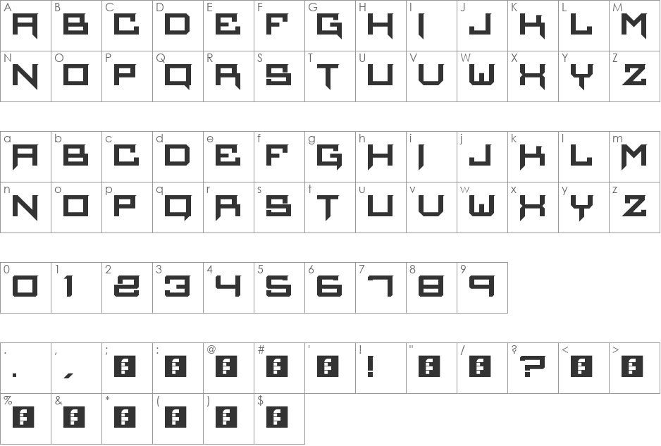 Infierno font character map preview