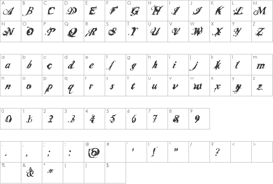 Infiltrace font character map preview