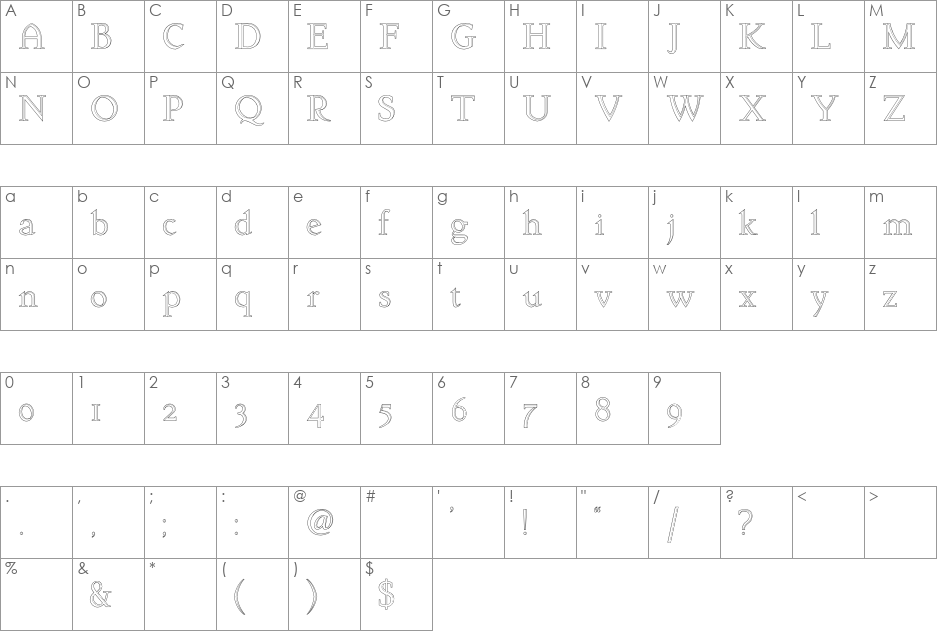 Arkwright font character map preview