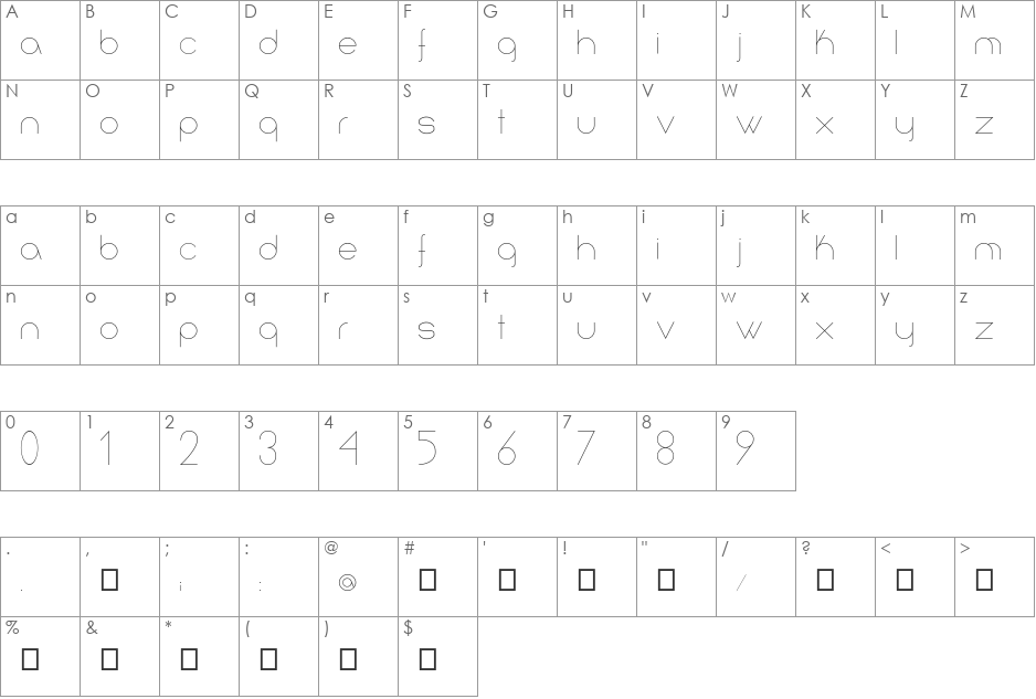 Infinita font character map preview