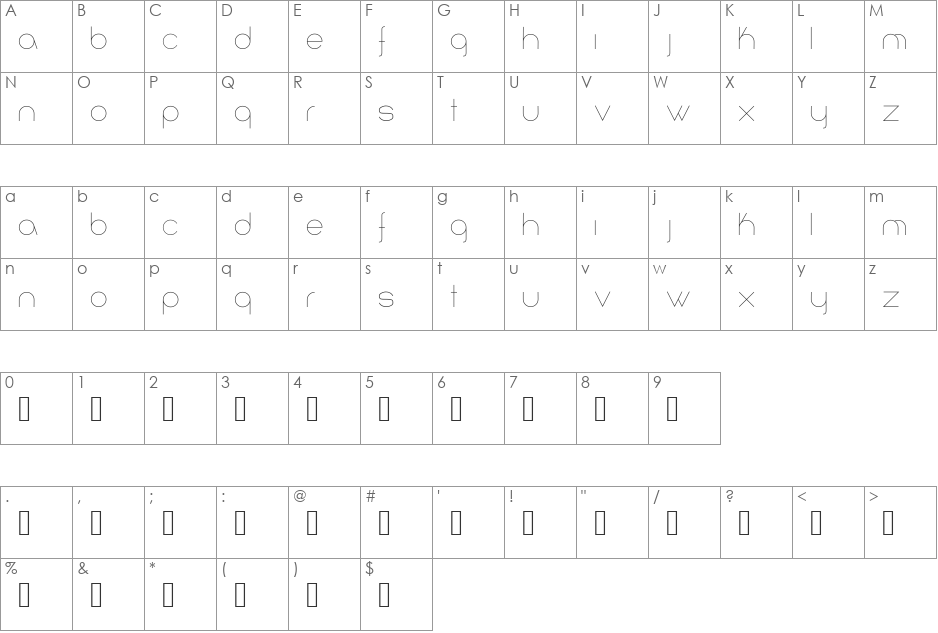 Infinita font character map preview