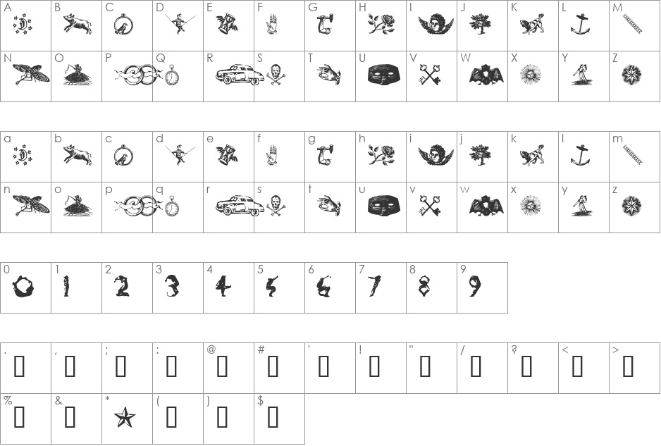 Infinite Dingbats font character map preview
