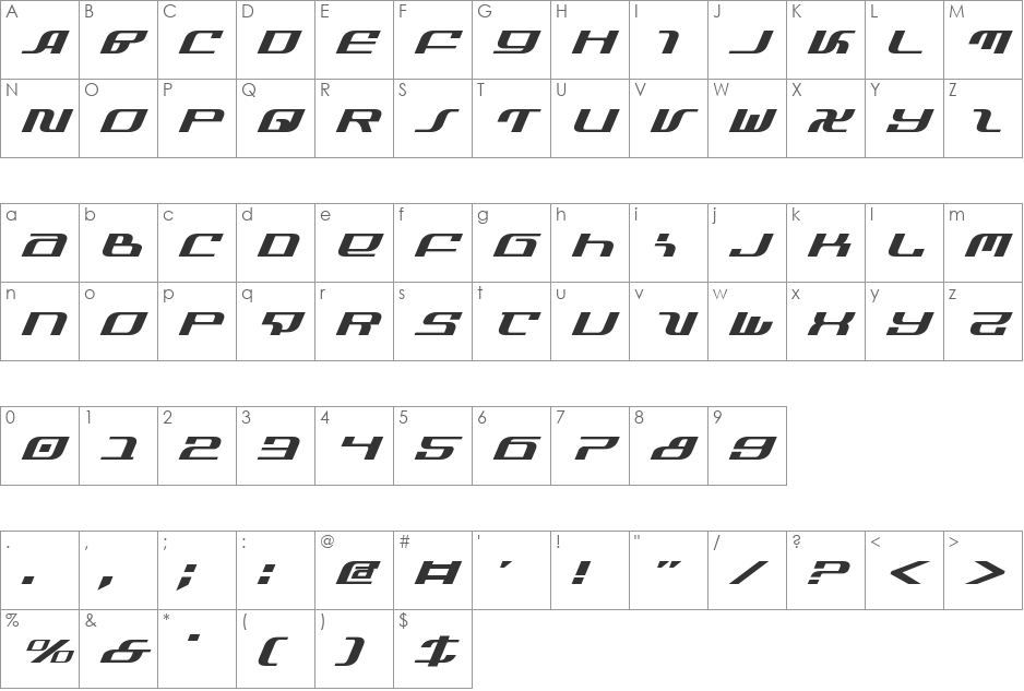 Infinity Formula ExpItalic font character map preview