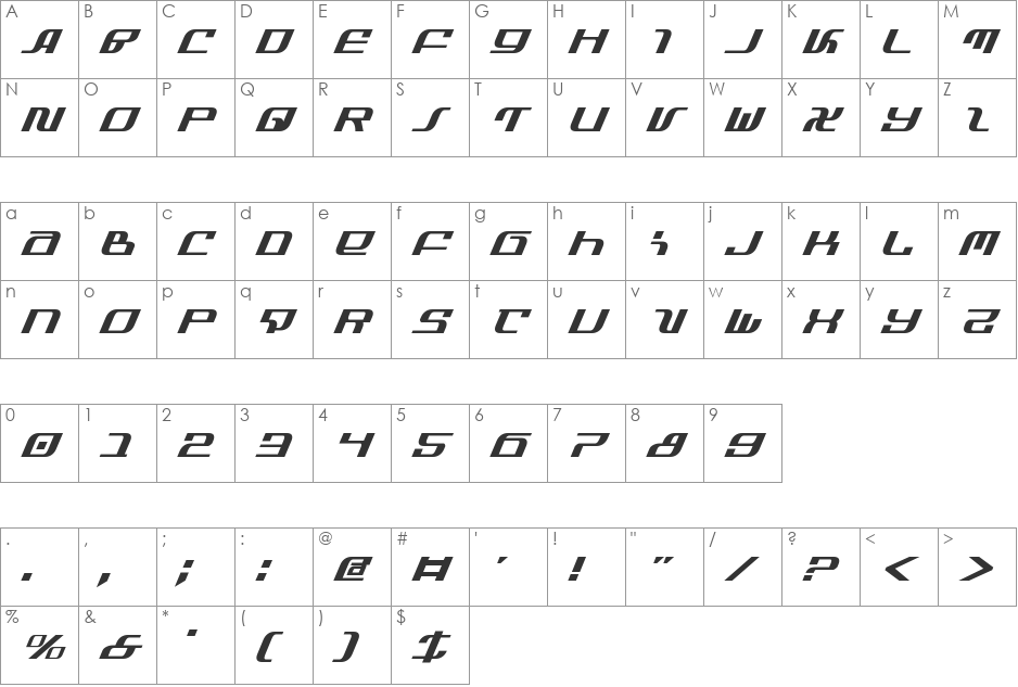 Infinity Formula Italic font character map preview