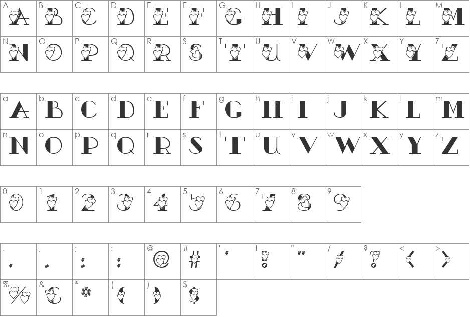 AC3-Hearts2 font character map preview
