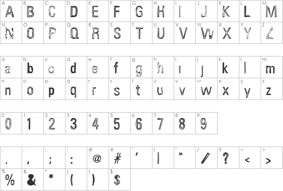 Influenza font character map preview