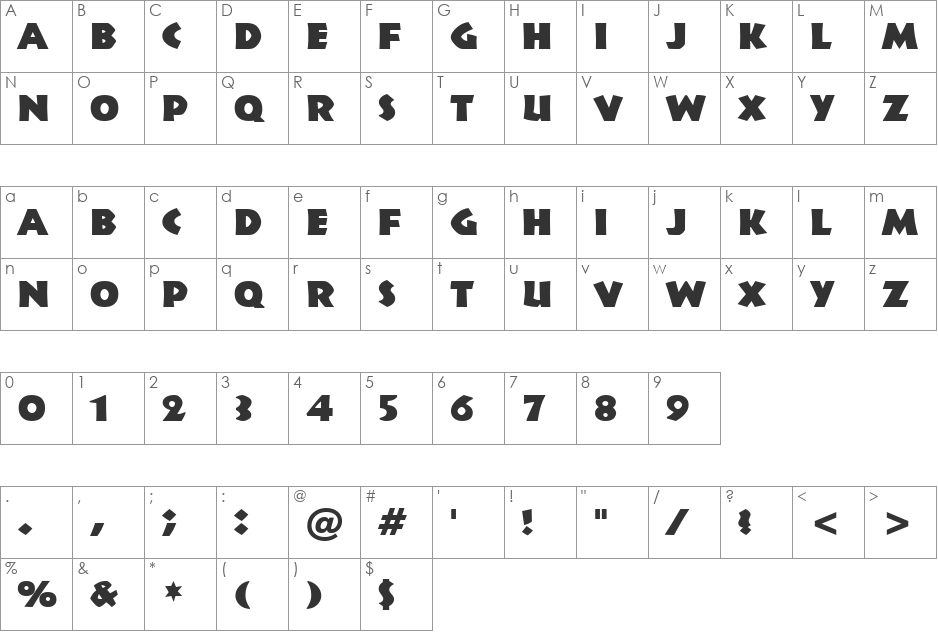 Informal011 Blk BT font character map preview
