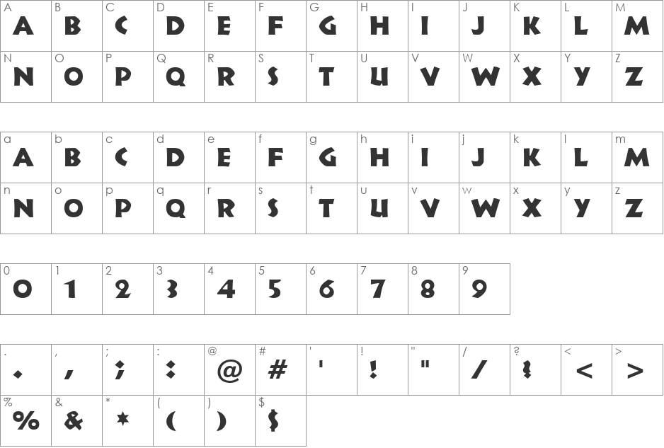 Informal011 BT font character map preview