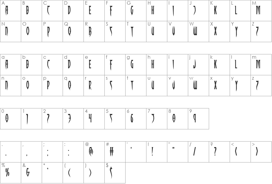 Inhumanity Expanded font character map preview