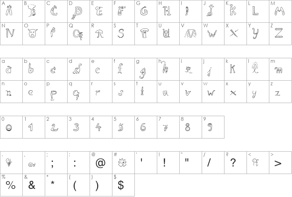 Initial8 Becker font character map preview