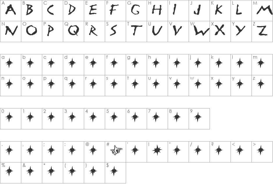 Armageddon font character map preview