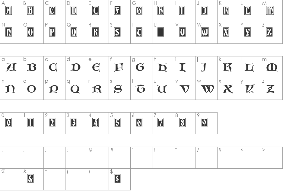 InitialsBradleyandCaxton font character map preview