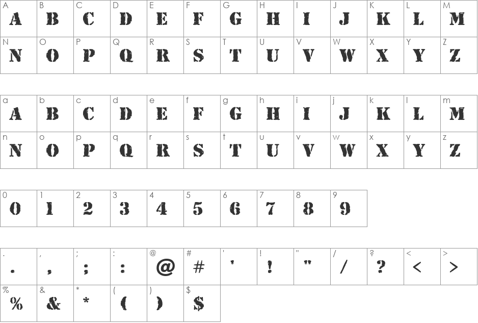 Ink Pad font character map preview